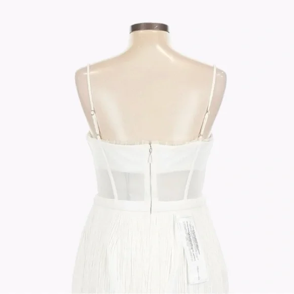 BCBGMaxAzria White Fringe Corset Midi Sheath Dress 14 Off-White Cocktail NWT - Picture 6 of 12